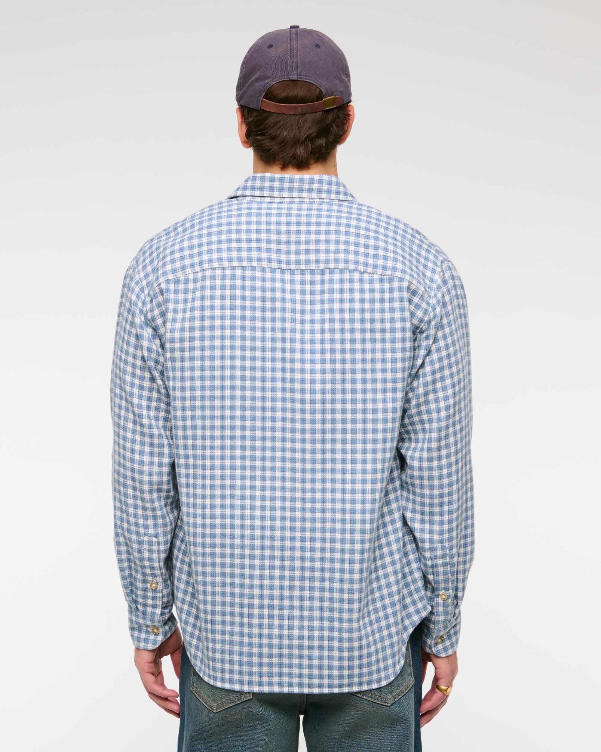 Long-Sleeve Textural Plaid Button-Up Shirt Product Image
