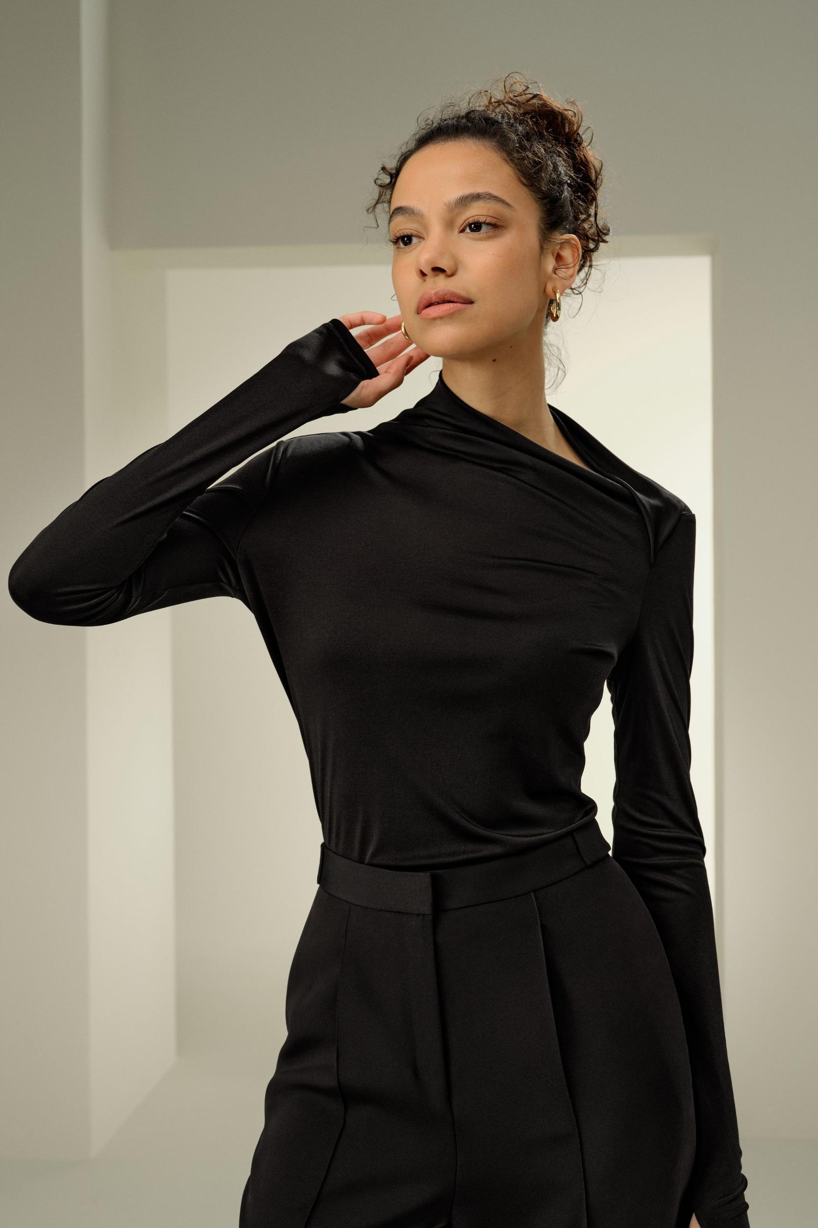 Slim Fitted Silk Jersey Long Sleeve Top Product Image