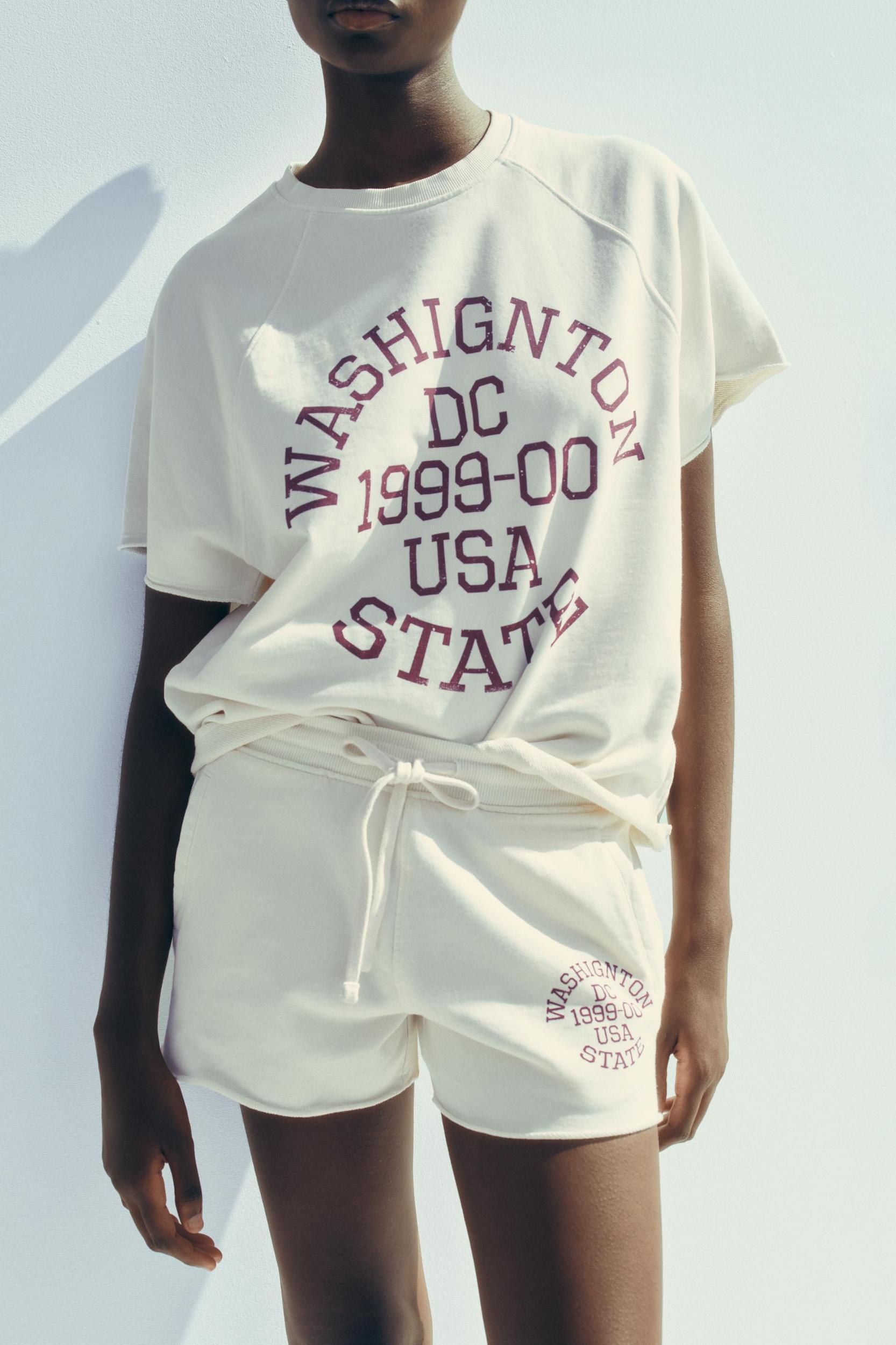 WASHED EFFECT TEXT PLUSH SWEATSHIRT Product Image