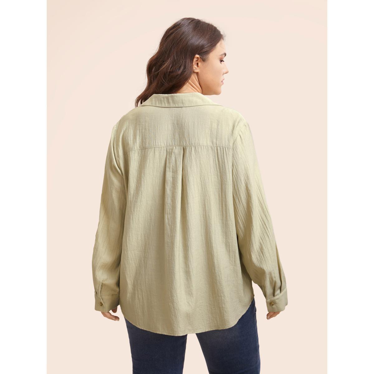 Plus Size Sage Solid Patched Pocket Tab Sleeve Blouse Women Elegant Long Sleeve V-neck Everyday Blouses BloomChic 10/M Product Image