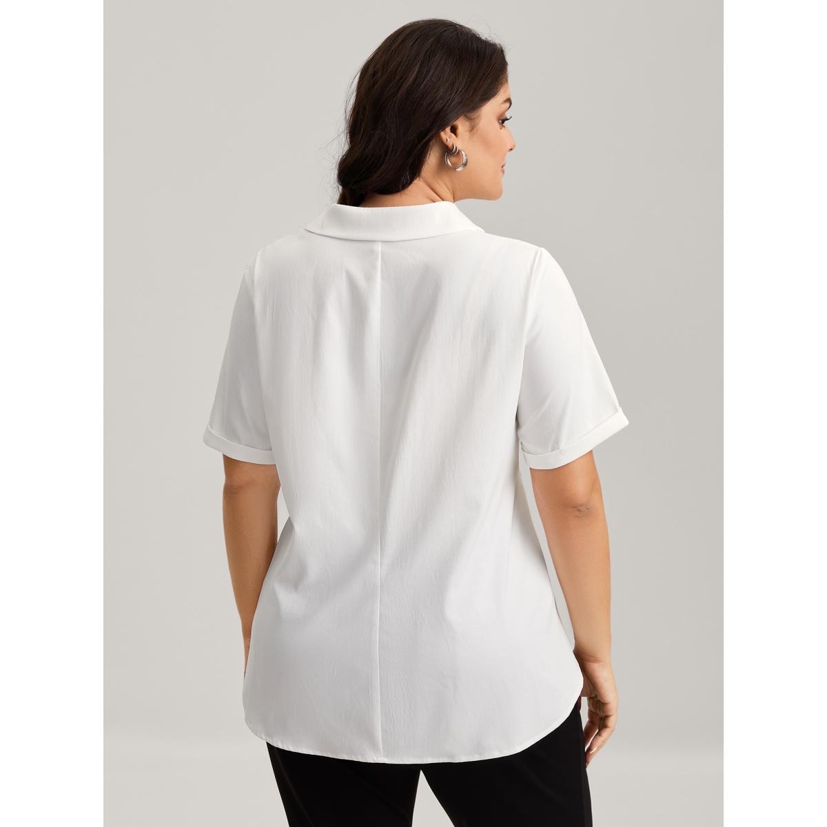 Plus Size Originalwhite Knotted Front Asymmetrical Hem Blouse Women Short sleeve Shirt collar Work Blouses BloomChic 10/M Product Image