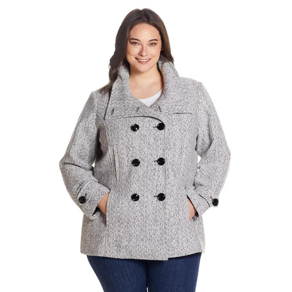 Plus Size Gallery Wool Blend Peacoat, Women's, Size: 1XL, Black White Product Image