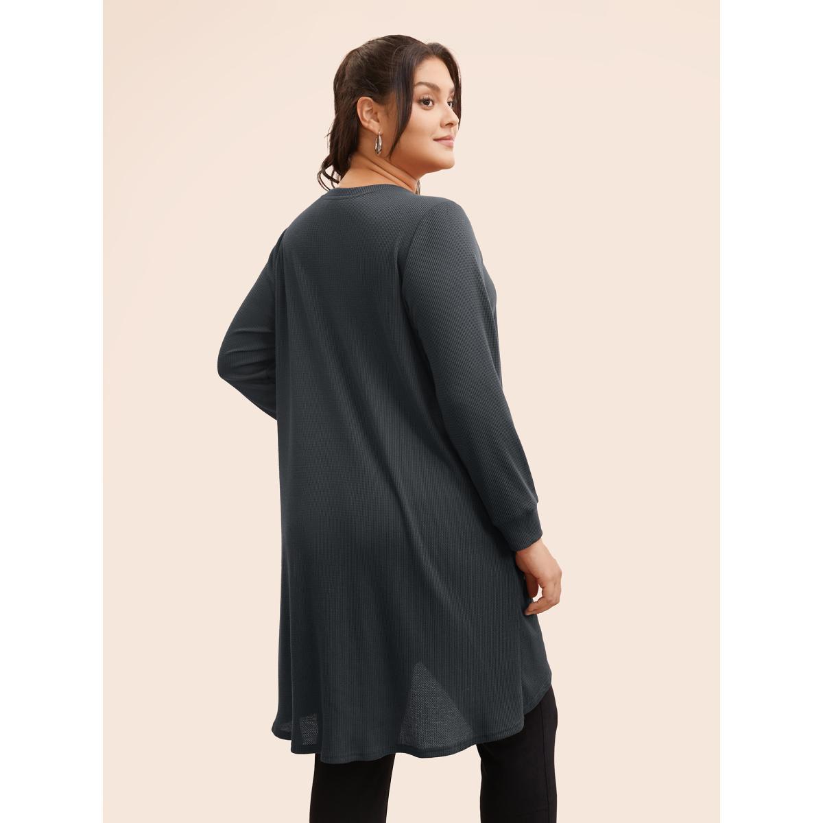 Plus Size Solid Waffle Knit Overlap Hem T-shirt DimGray Women Casual Overlapping Round Neck Everyday T-shirts BloomChic 30/6X Product Image