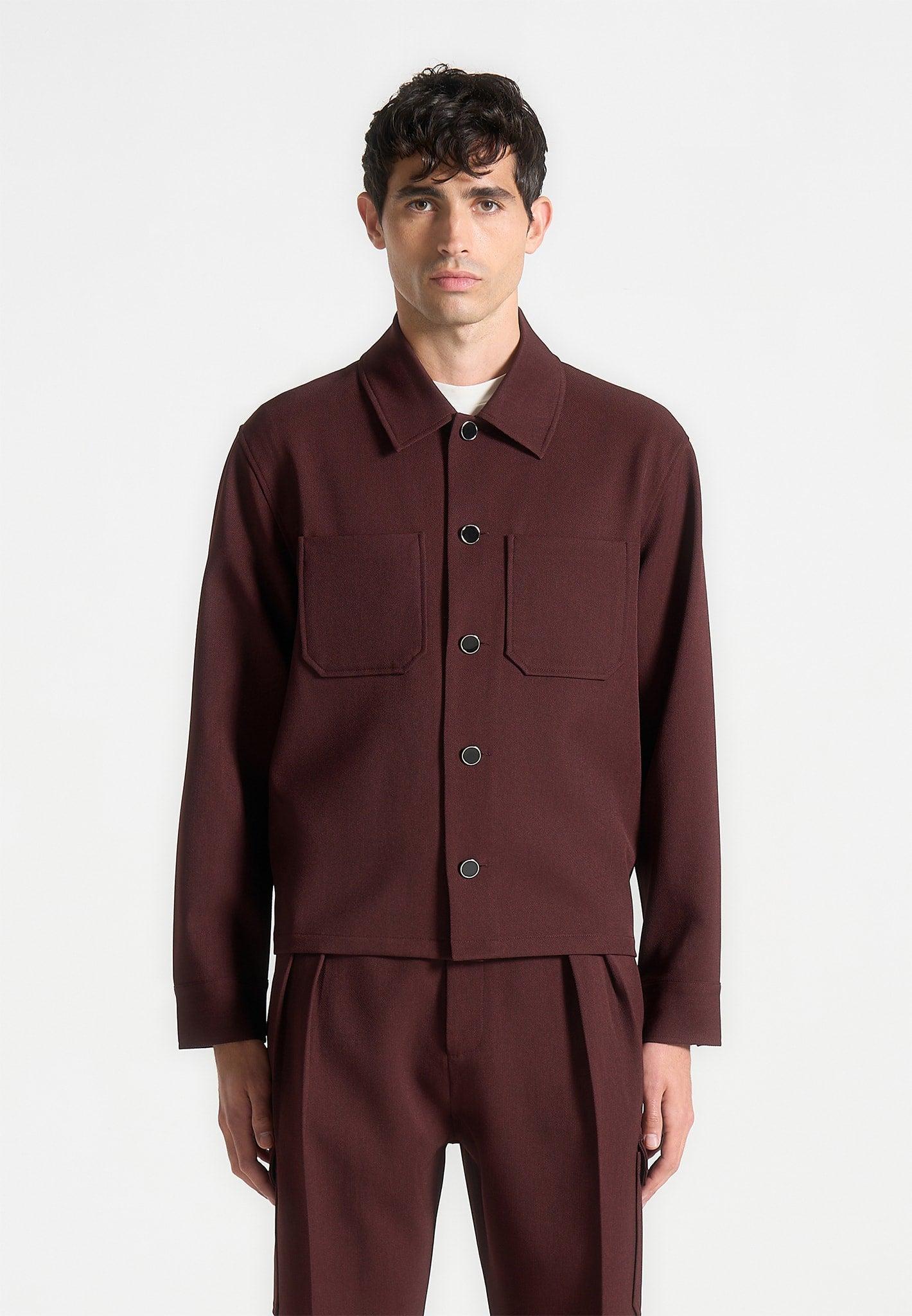 Twill Pocket Cropped Shirt - Wine Red Male Product Image