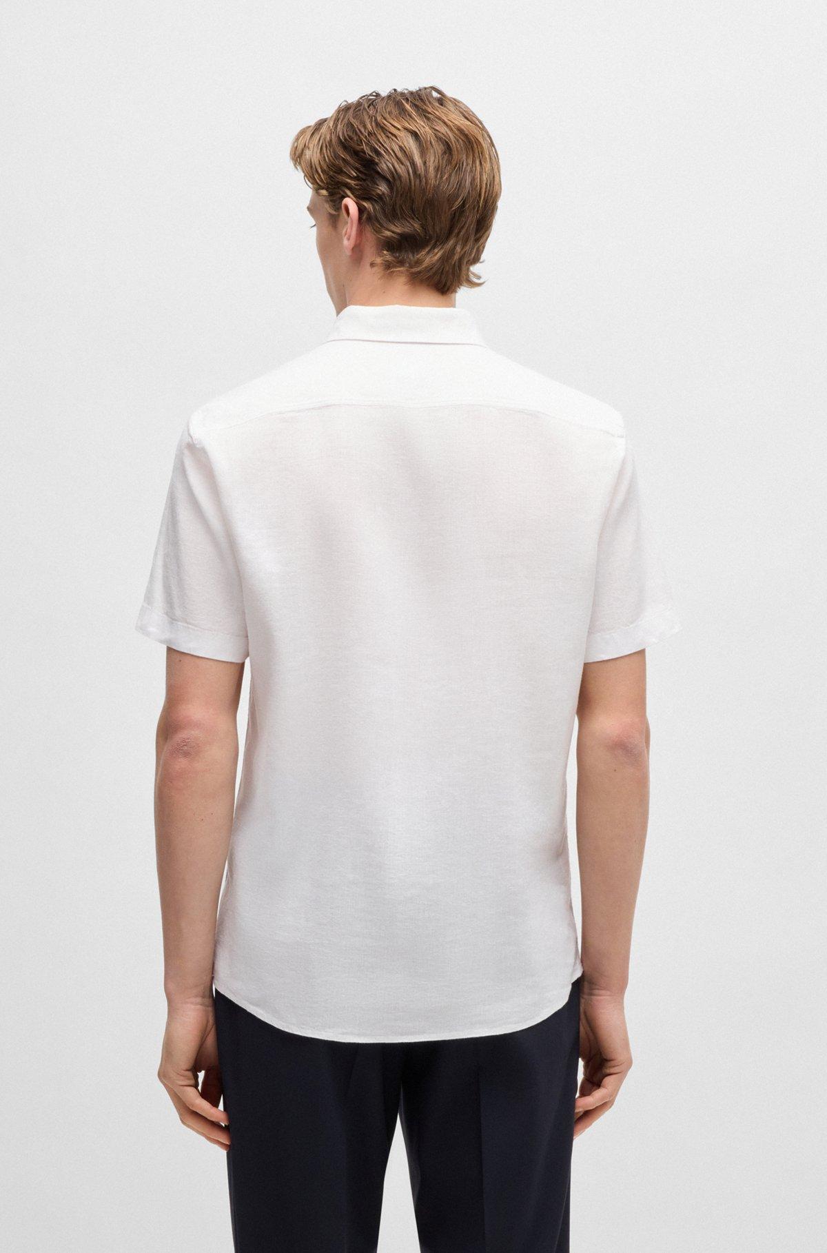 BOSS - Slim-fit shirt in stretch linen - White Product Image