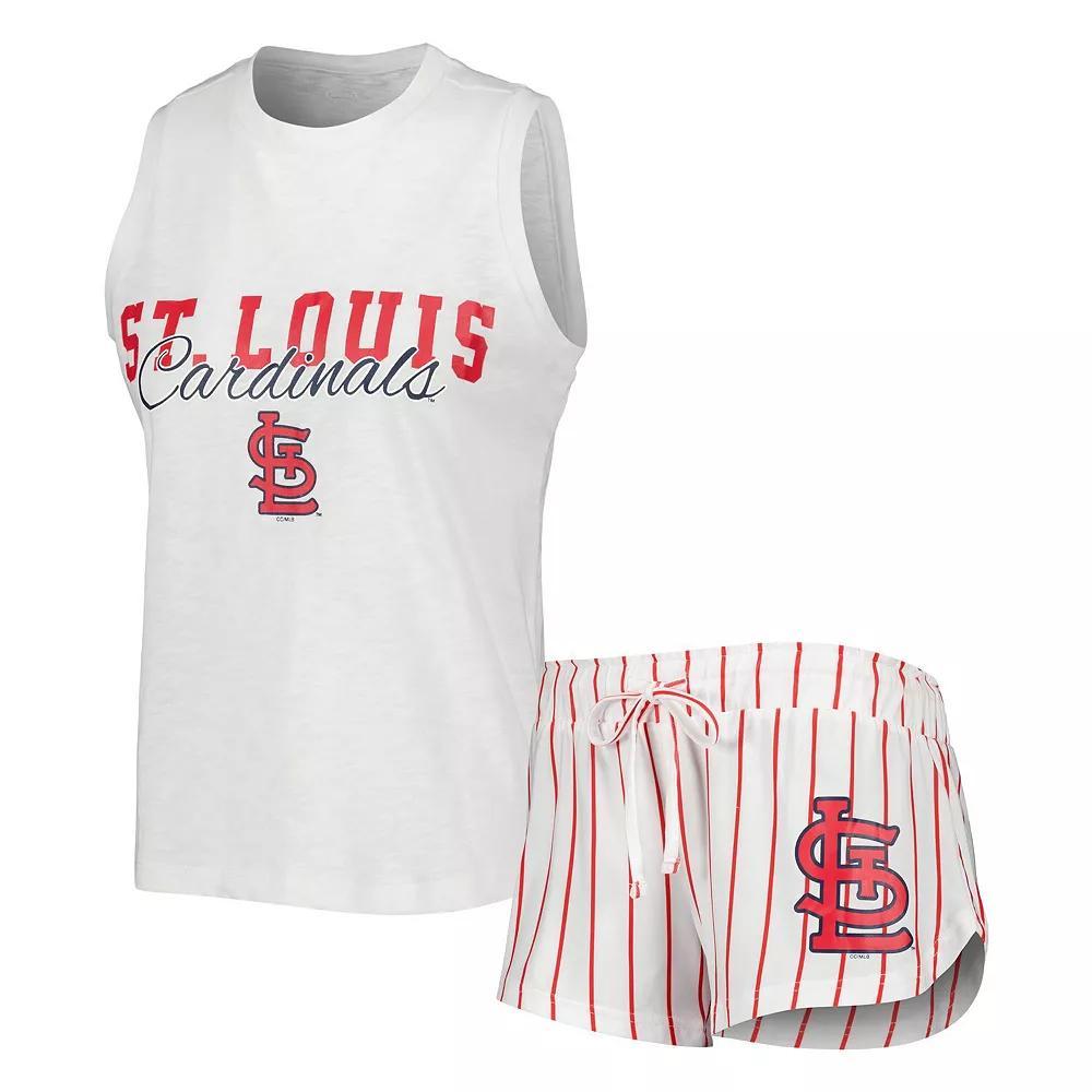Women's Concepts Sport White St. Louis Cardinals Reel Pinstripe Tank Top & Shorts Sleep Set, Size: Large Product Image