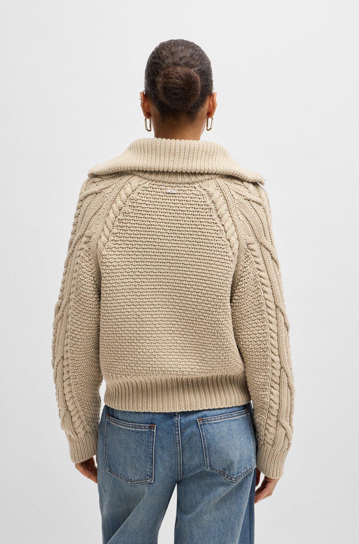 BOSS - Structured cardigan in mercerized cotton and wool - Light Beige Product Image