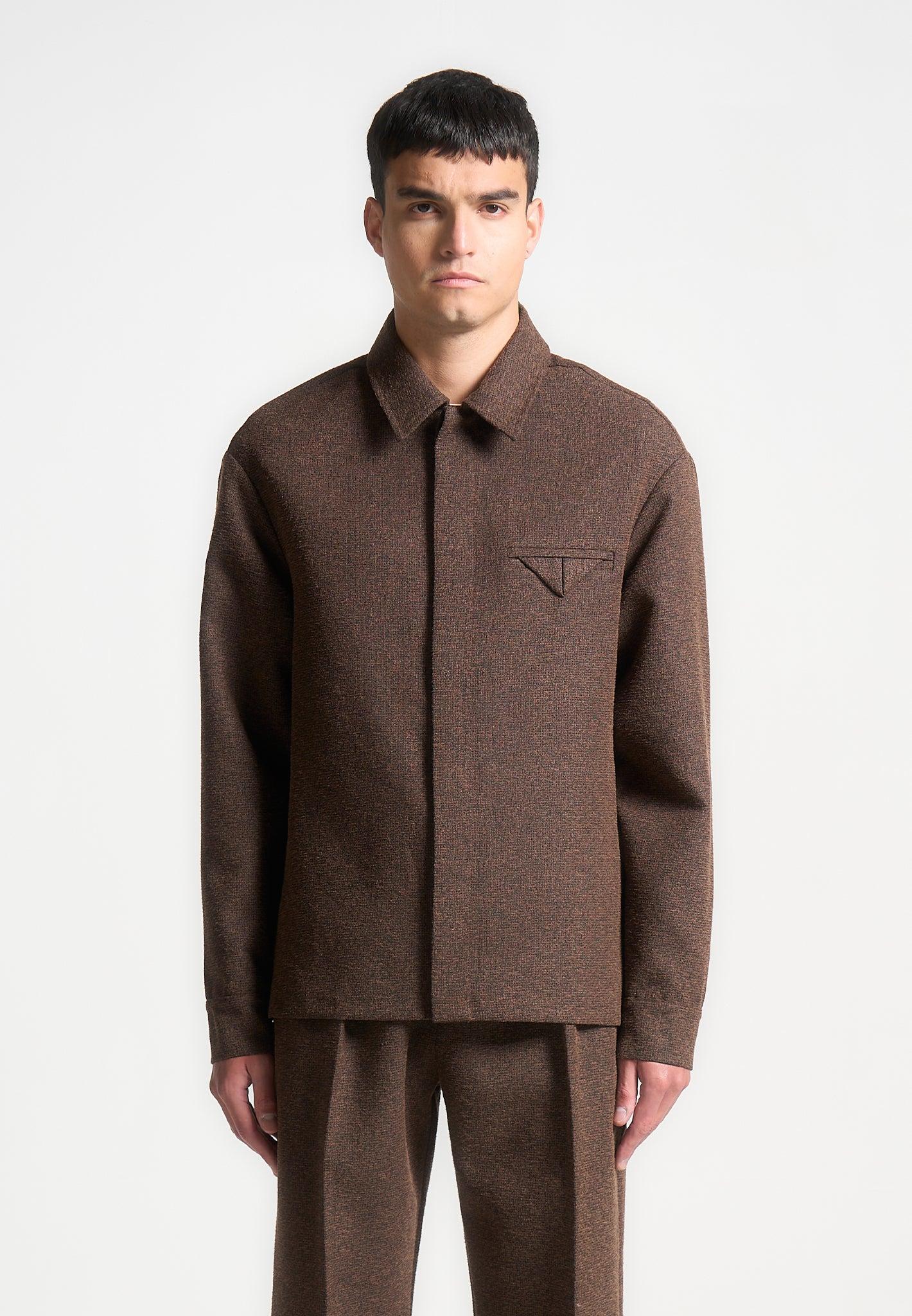 Melange Tailored Shirt with Triangle Pocket - Brown Male Product Image