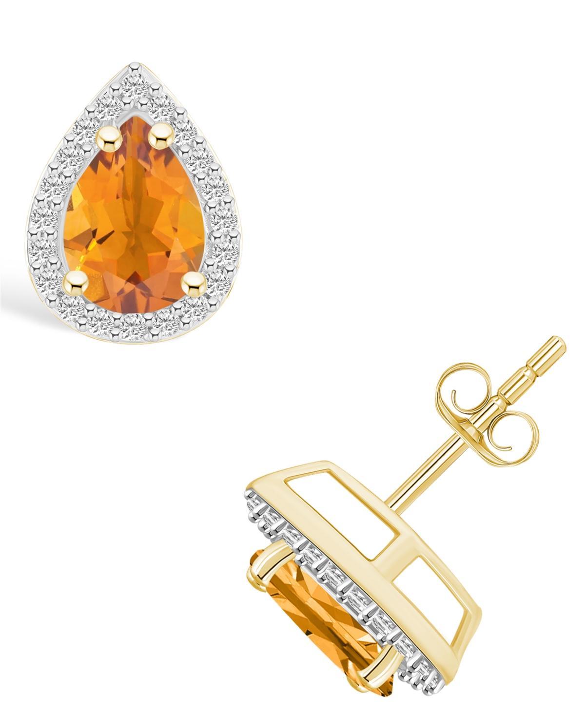 Celebration Gems 10k Gold Pear Shape Gemstone & Lab-Created White Sapphire Halo Stud Earrings, Women's, Citrine Product Image