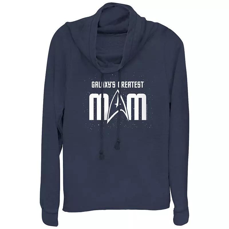 Womens Star Trek Galaxys Greatest Mom Badge Cowlneck Graphic Lightweight Long Sleeve Blue Product Image