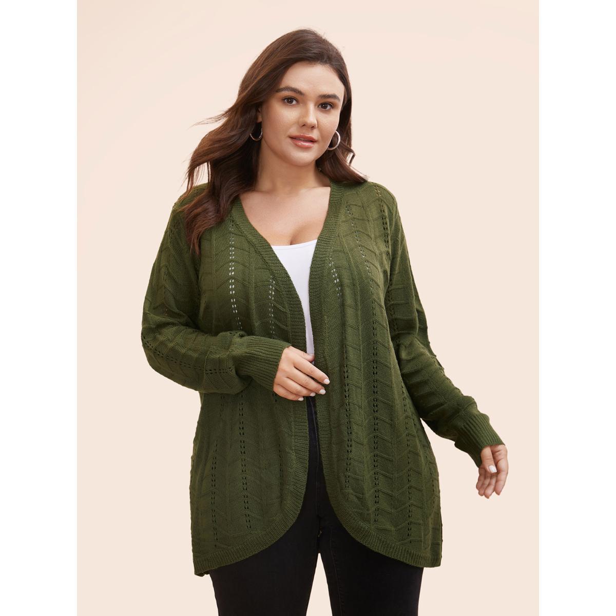 Plus Size Solid Textured Curved Hem Cardigan ArmyGreen Women Casual Loose Long Sleeve Everyday Cardigans BloomChic 12/L Product Image