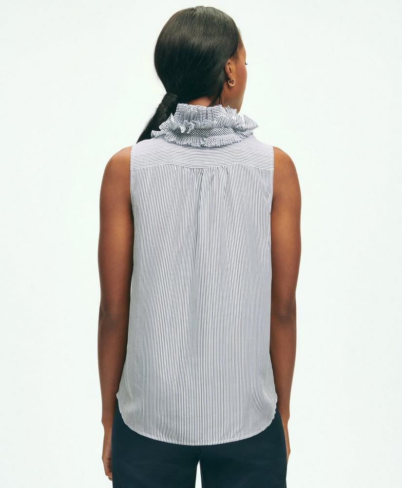 Silk Ruffle Collar Sleeveless Striped Blouse Product Image