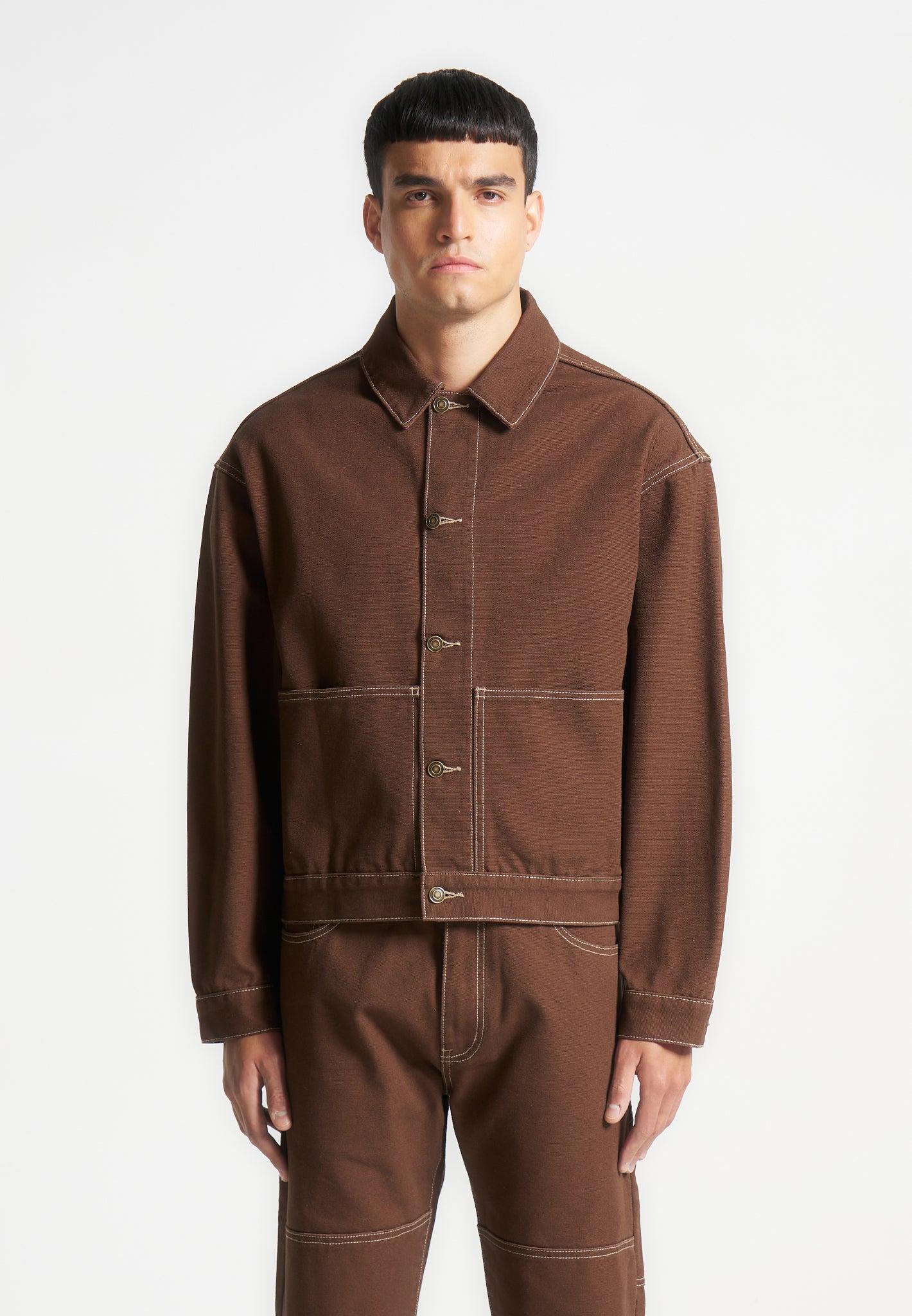 Contrast Stitch Carpenter Jacket - Brown Male Product Image