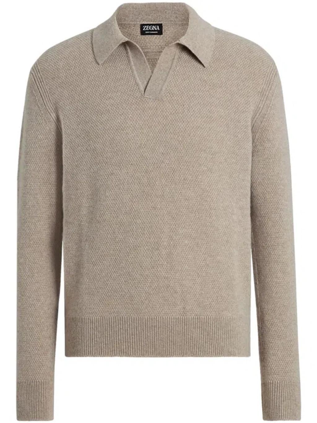ZEGNA Oasi Cashmere Polo Shirt In Light Taupe Mélange Product Image