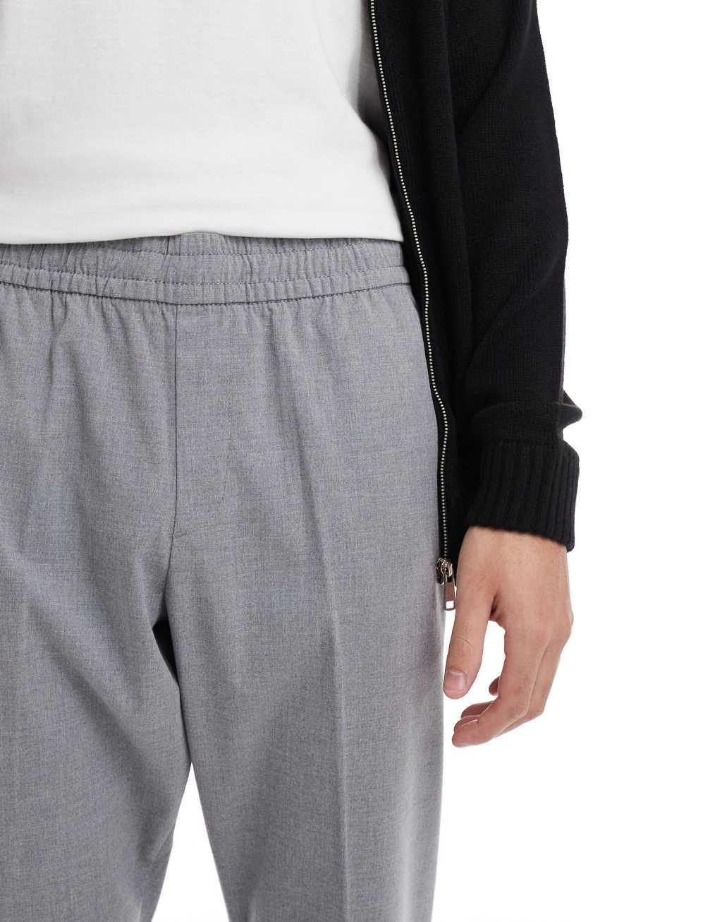 Jack & Jones drawstring smart tapered loose pants in gray Product Image