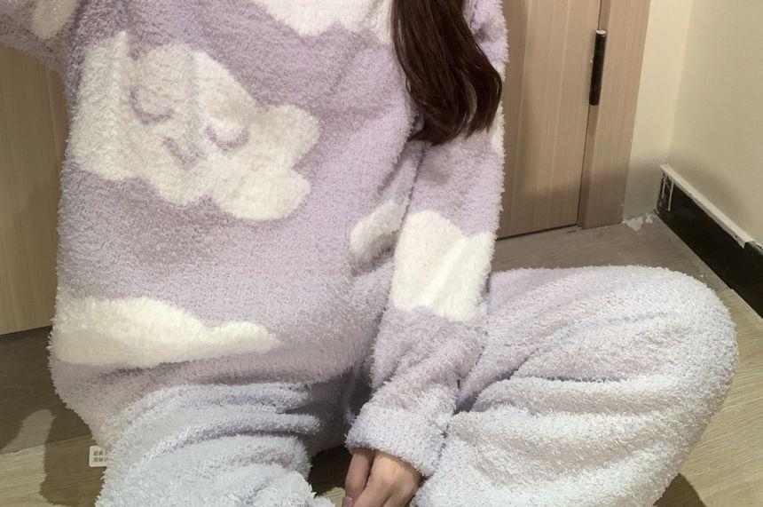 Pajama Set: Crewneck Cloud Jacquard Sweater + Pants Product Image
