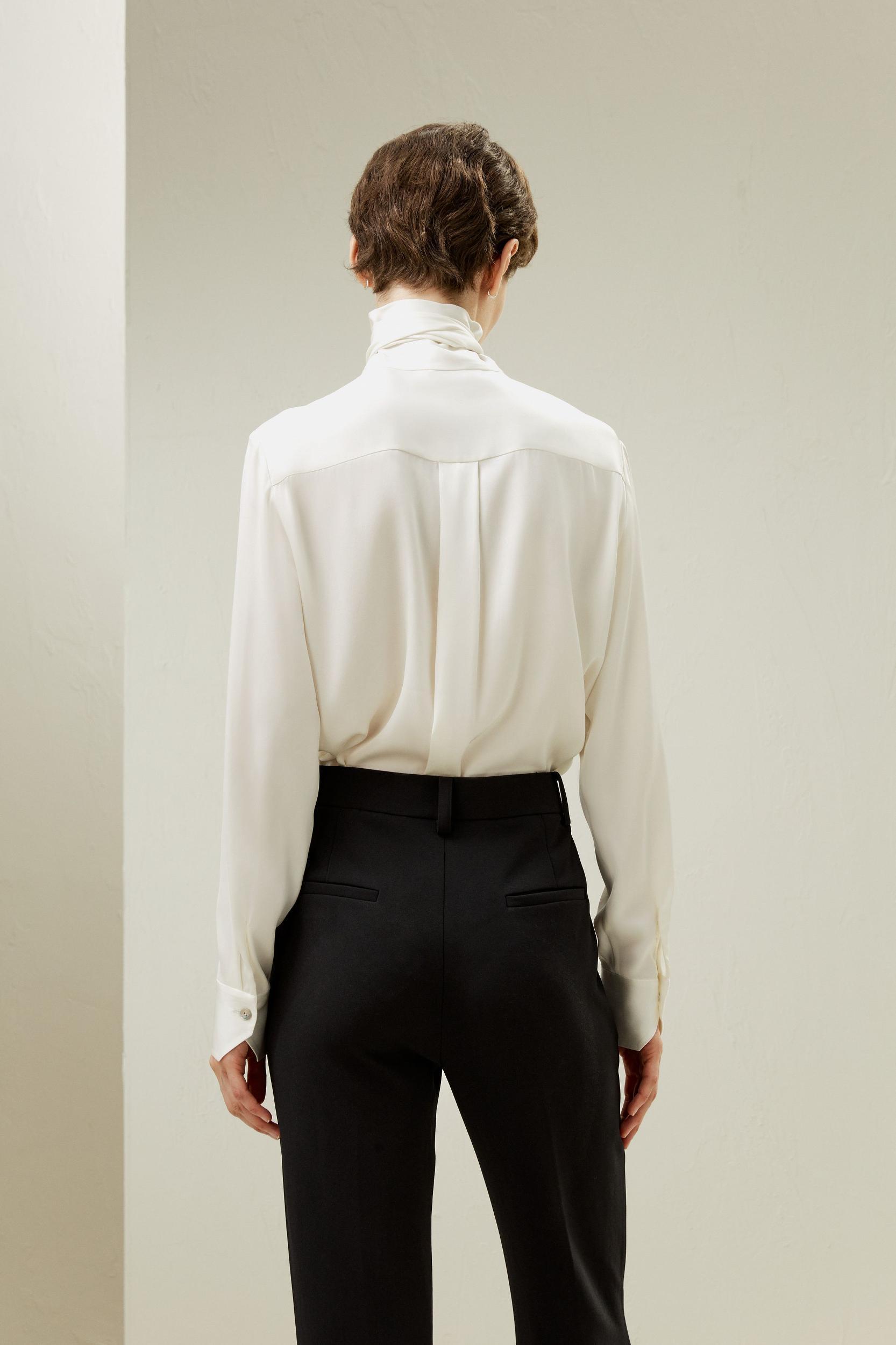 Silk Turtleneck Ribbon Blouse Product Image