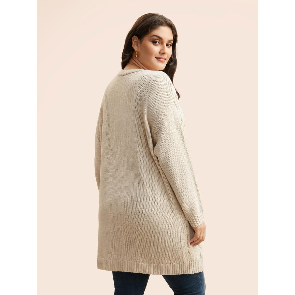 Plus Size Cable Knit Drop Shoulder Pocket Cardigan WhiteSmoke Women Casual Loose Sleeveless Everyday Cardigans BloomChic 22-24/3X Product Image