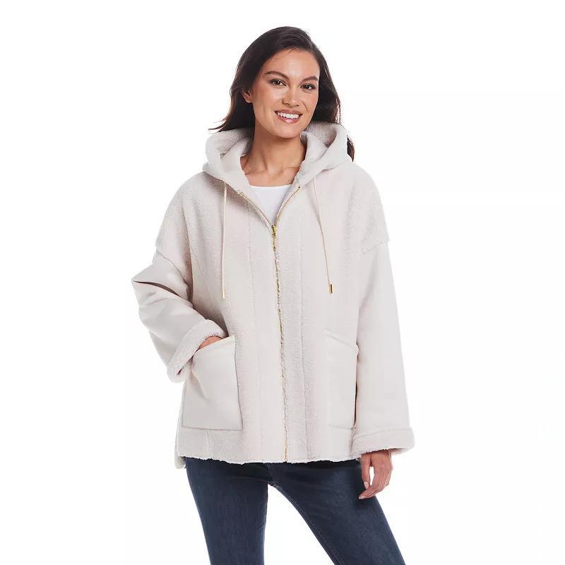 Womens Weathercast Reversible Faux Shearling Jacket Brown Product Image
