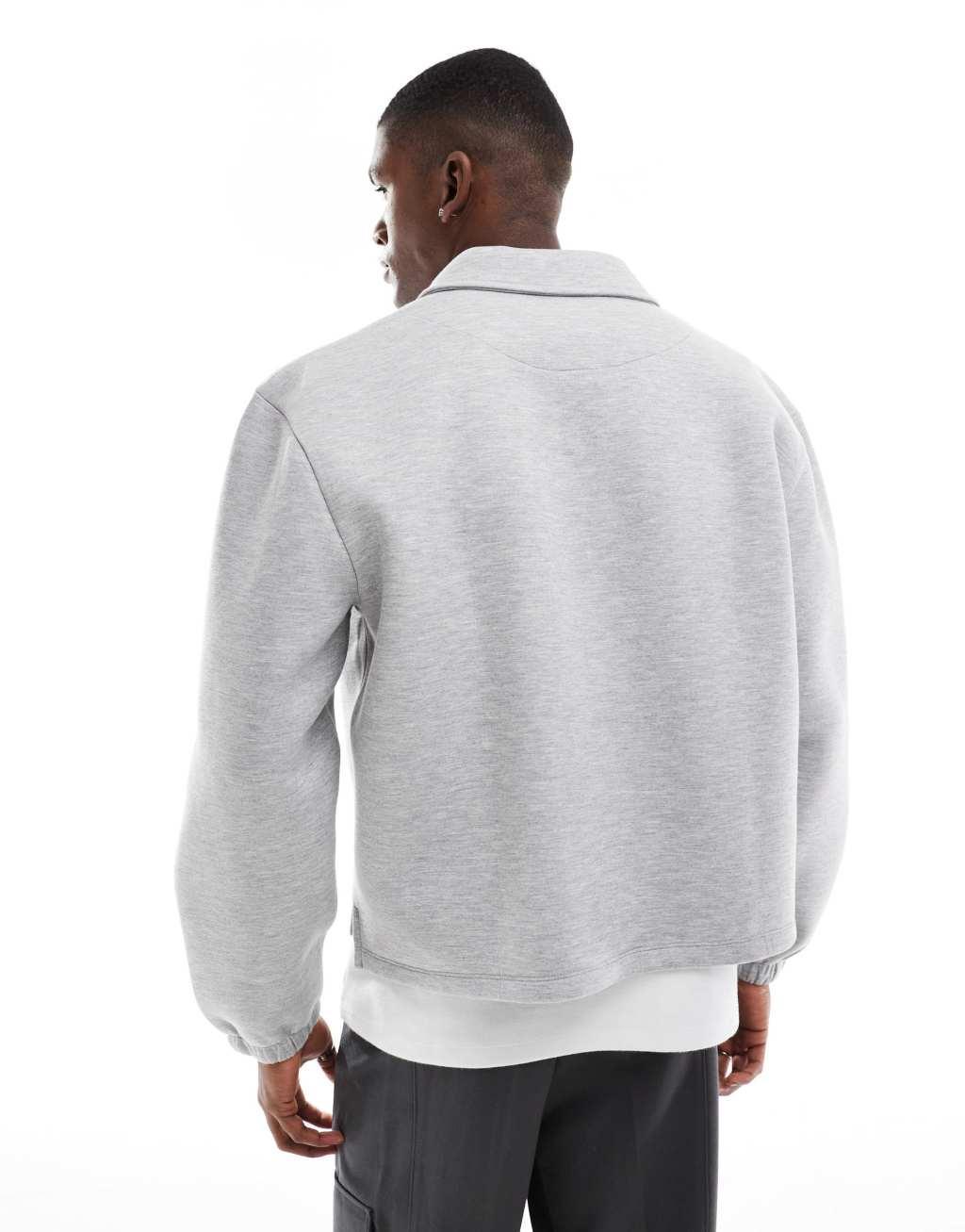 ASOS DESIGN heavyweight boxy scuba sweatshirt with zip collar in gray Product Image