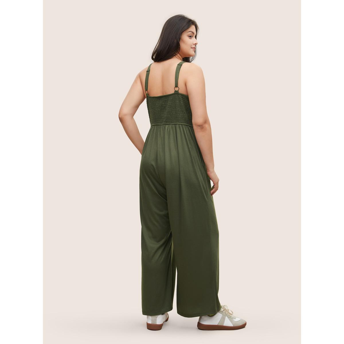 Plus Size ArmyGreen Supersoft Essentials Shirred Pocket Cami Jumpsuit Women Casual Sleeveless Non Everyday Loose Jumpsuits BloomChic 30/6X Product Image