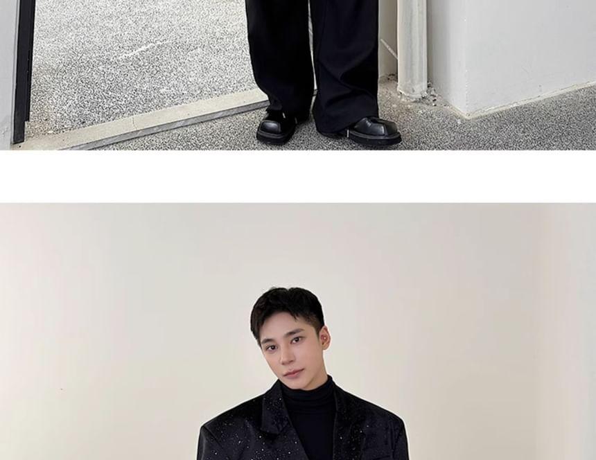 Notch Lapel Plain Glitter Single Breasted Blazer Product Image