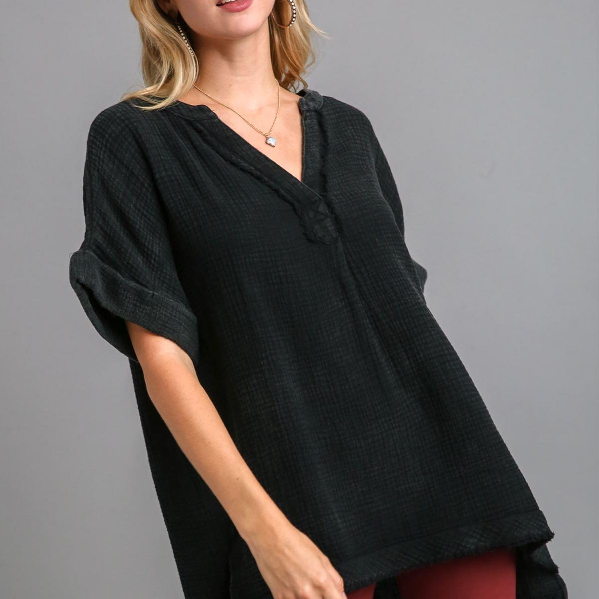 Oversized Frayed Hem Top Product Image