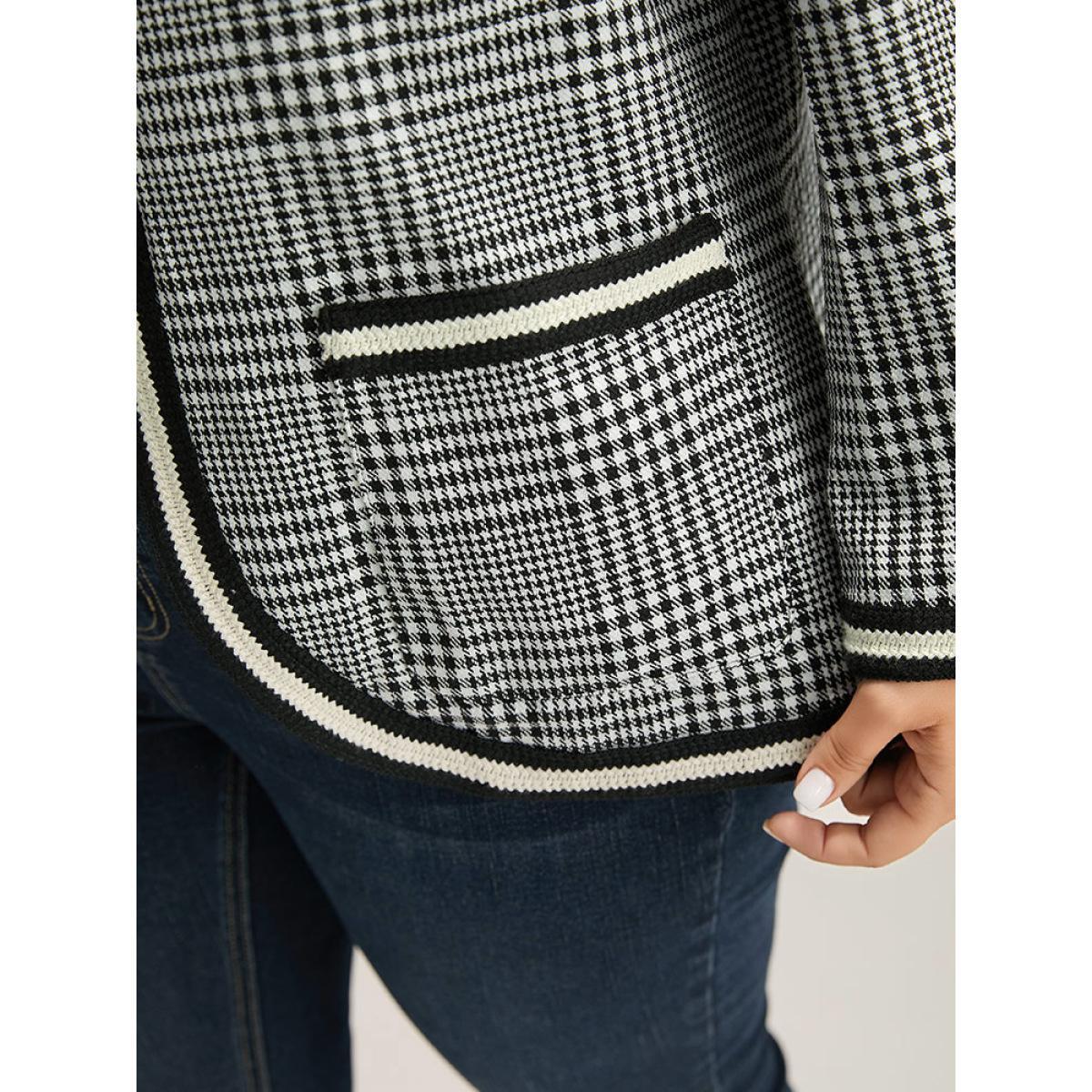 Plus Size Gingham Contrast Webbing Pocket Blazer Women Black Elegant Contrast Ladies Dailywear Winter Coats BloomChic 28/5X Product Image