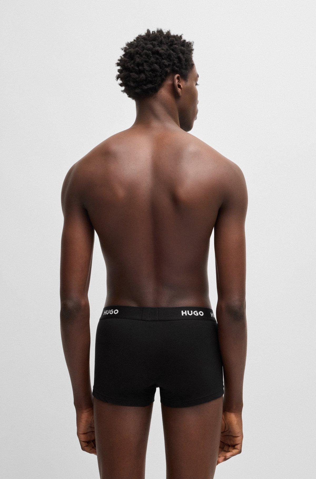 HUGO - Three-pack of stretch-cotton trunks with logo waistbands - Black Product Image