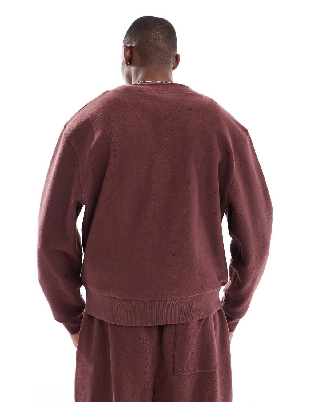 ASOS DESIGN oversized textured cardigan in burgundy - part of a set Product Image