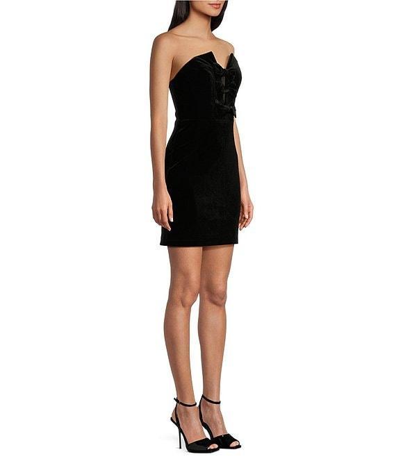 Pear Culture Sleeveless Bow Front Velvet Dress Product Image