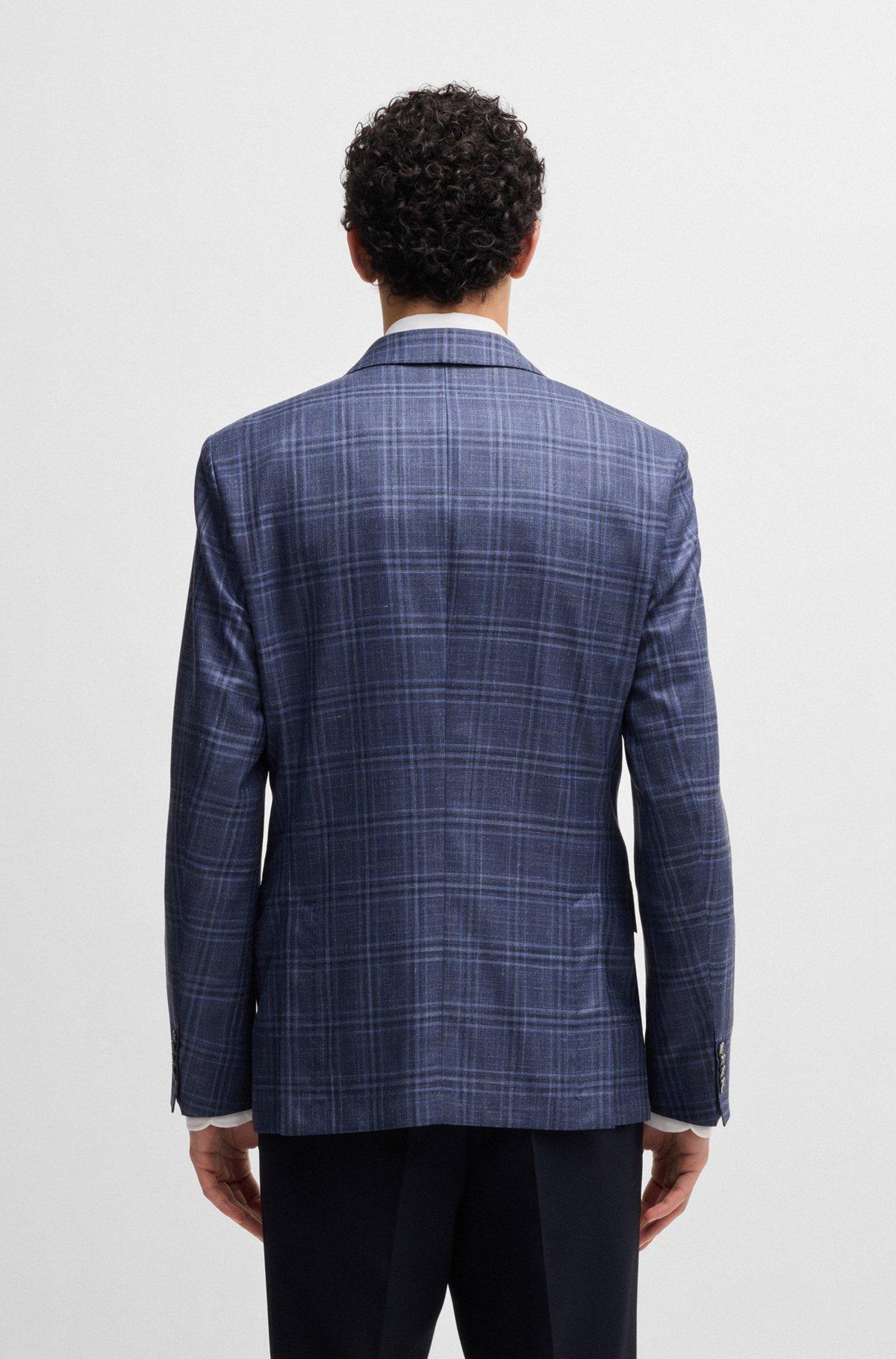 Slim-fit blazer in checked virgin wool, silk and linen Product Image