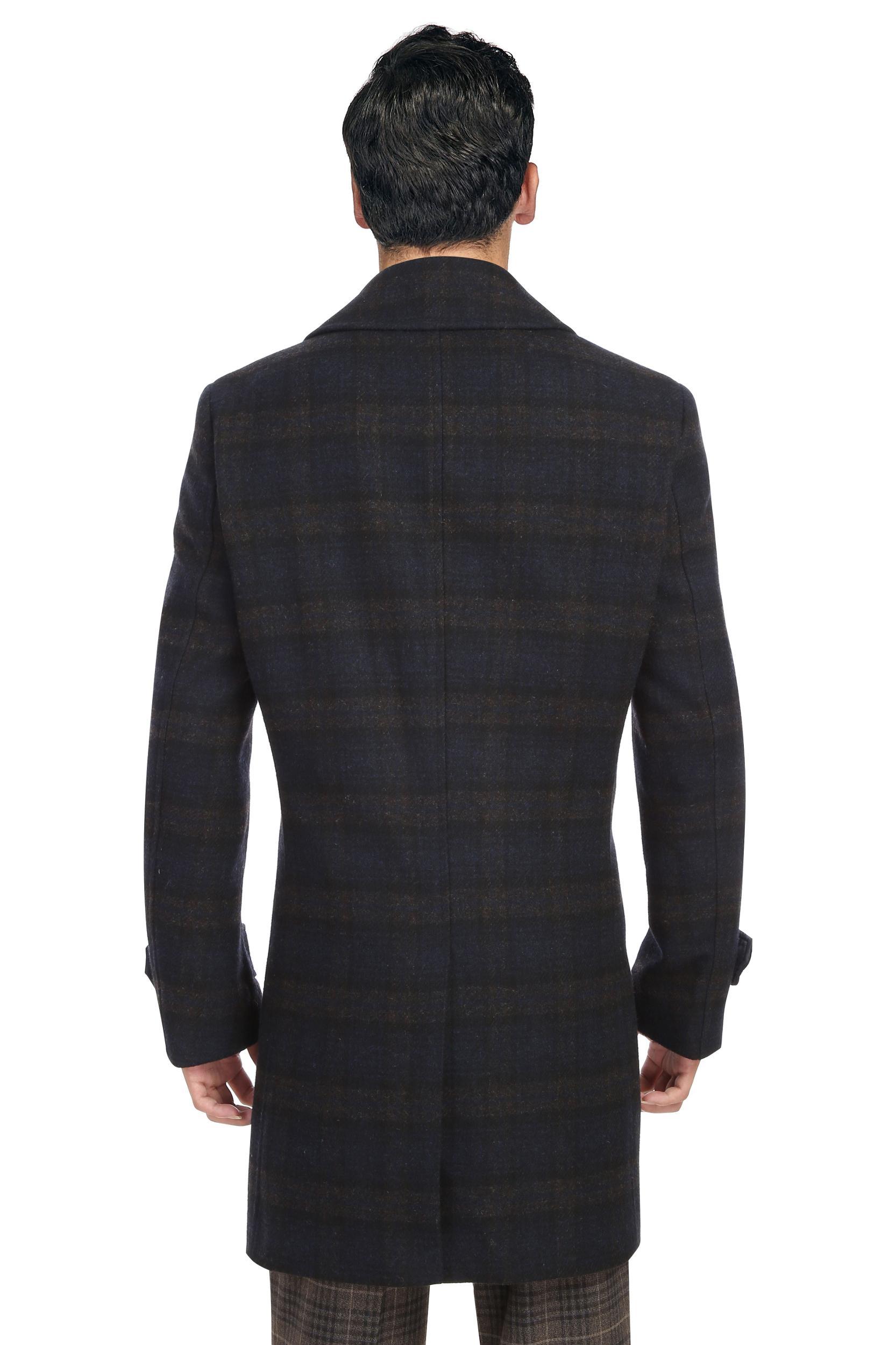 Navy Slim Fit Wool Blended Long Overcoat Product Image