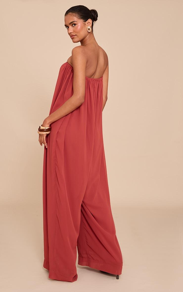 Rust Chiffon Bandeau Puffball Jumpsuit Product Image