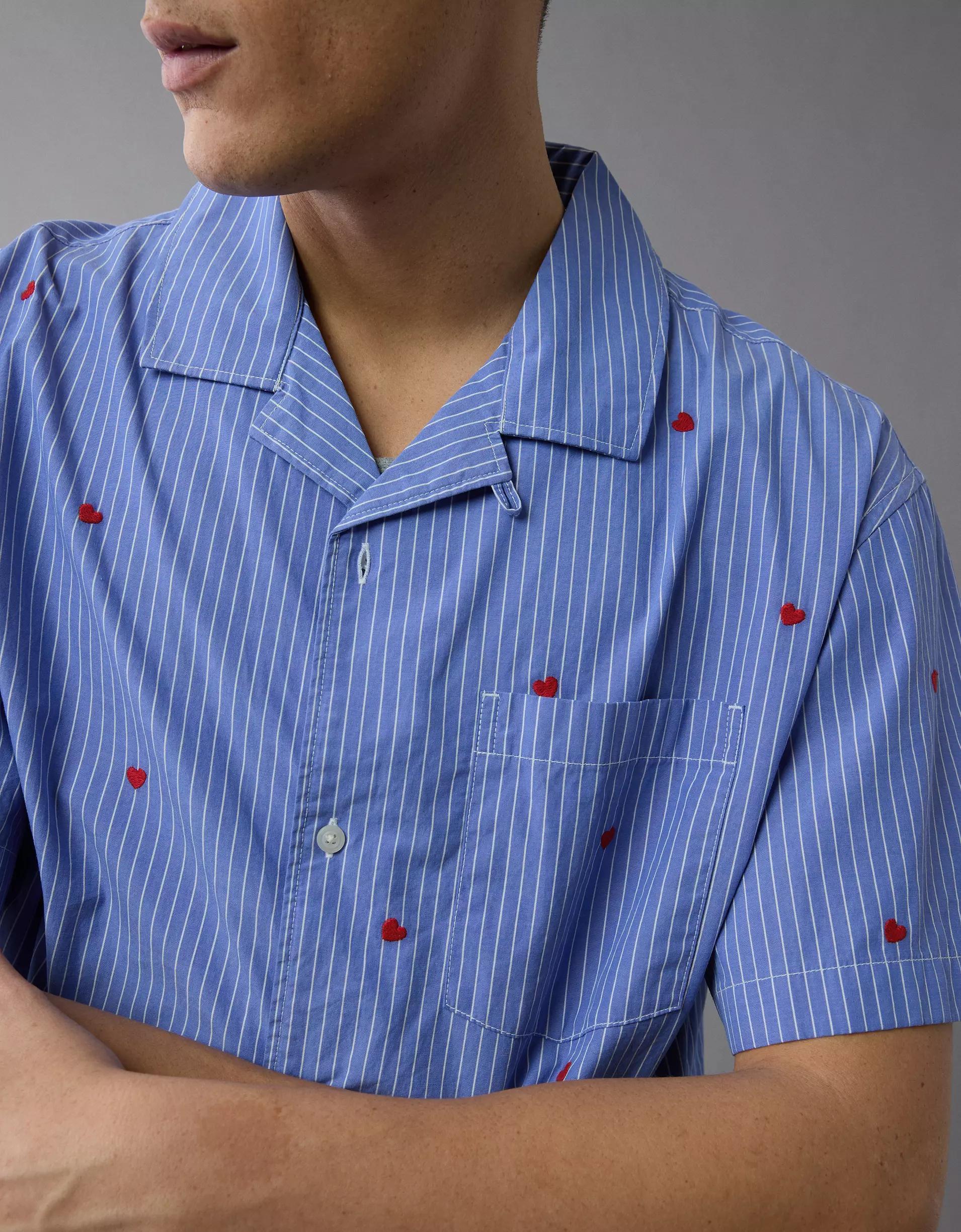 AE Pride Poolside Embroidered Striped Button-Up Shirt Product Image