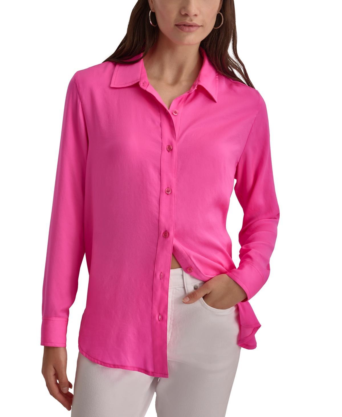 Dkny Jeans Womens Collared Long-Sleeve Blouse Product Image