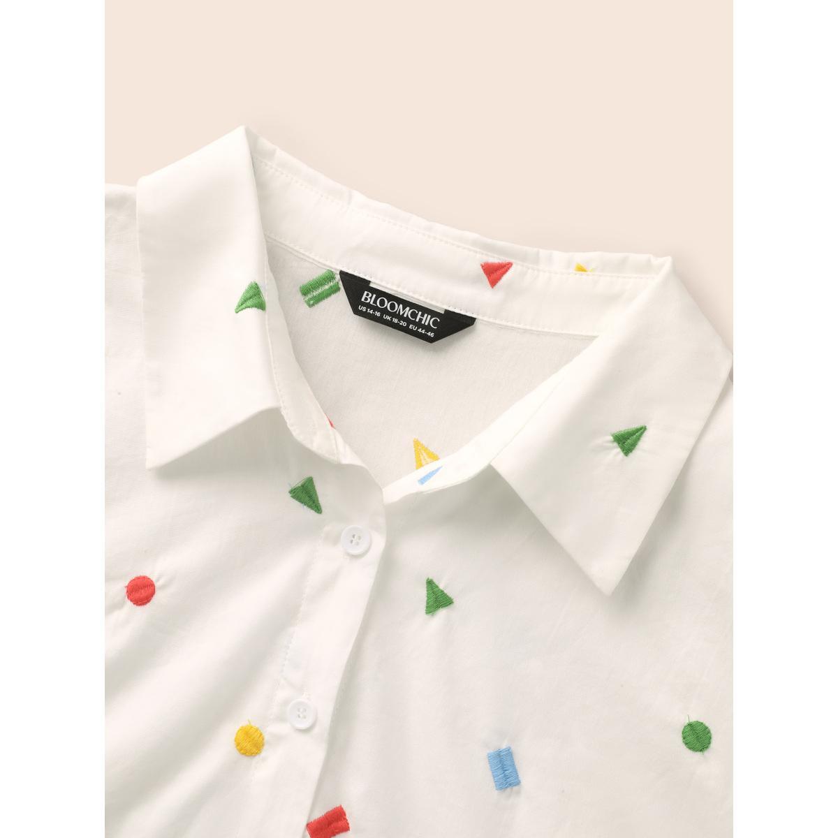 Plus Size Multicolor Cotton Geometric Embroidery Tunic Blouse Women Casual Short sleeve Shirt collar Everyday Blouses BloomChic 10/M Product Image