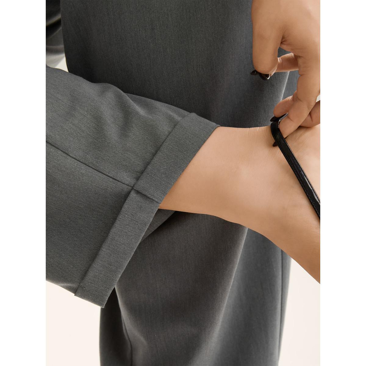 Plus Size Mid Waist Rolled Hem Straight-Leg Solid Pants Women DimGray At the Office Straight Leg Mid Rise Work Pants BloomChic 30/6X Product Image