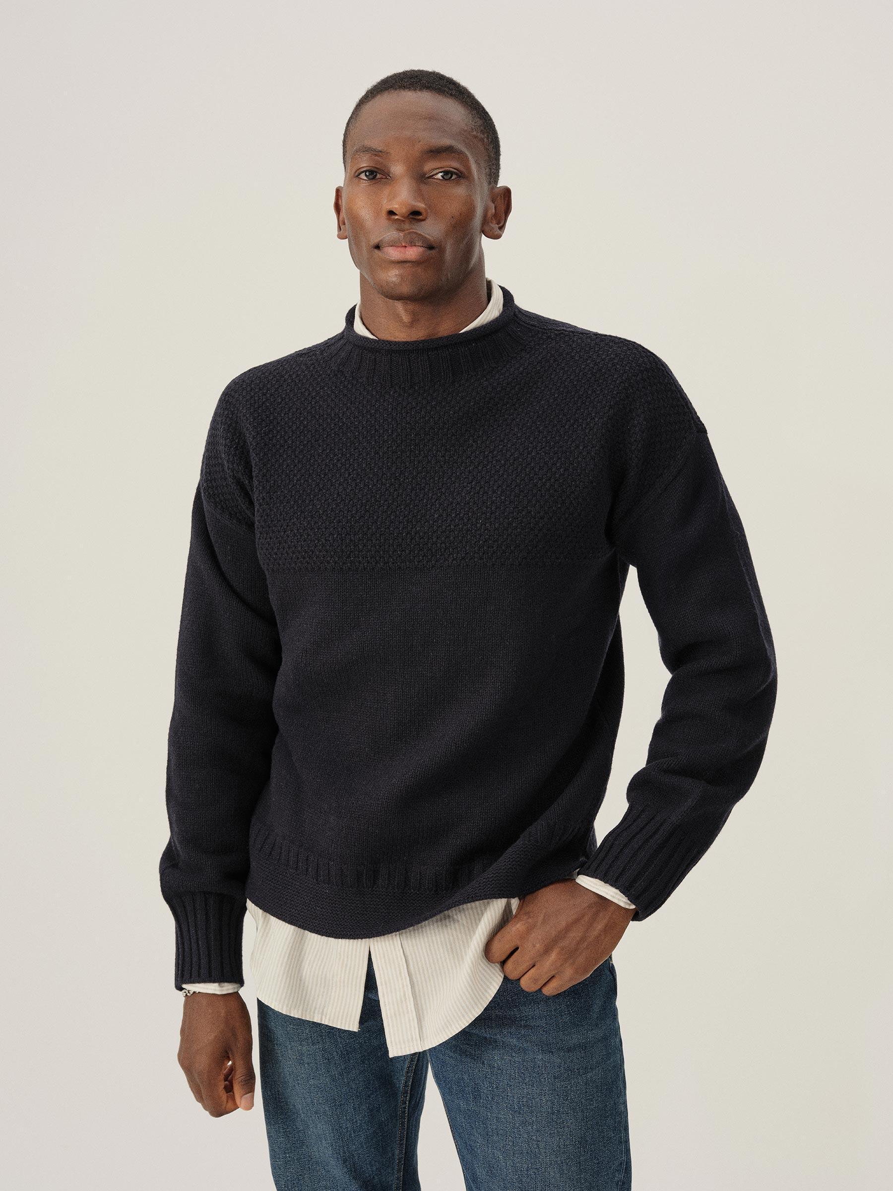 Dark Navy Heritage Wool Guernsey Rollneck Product Image