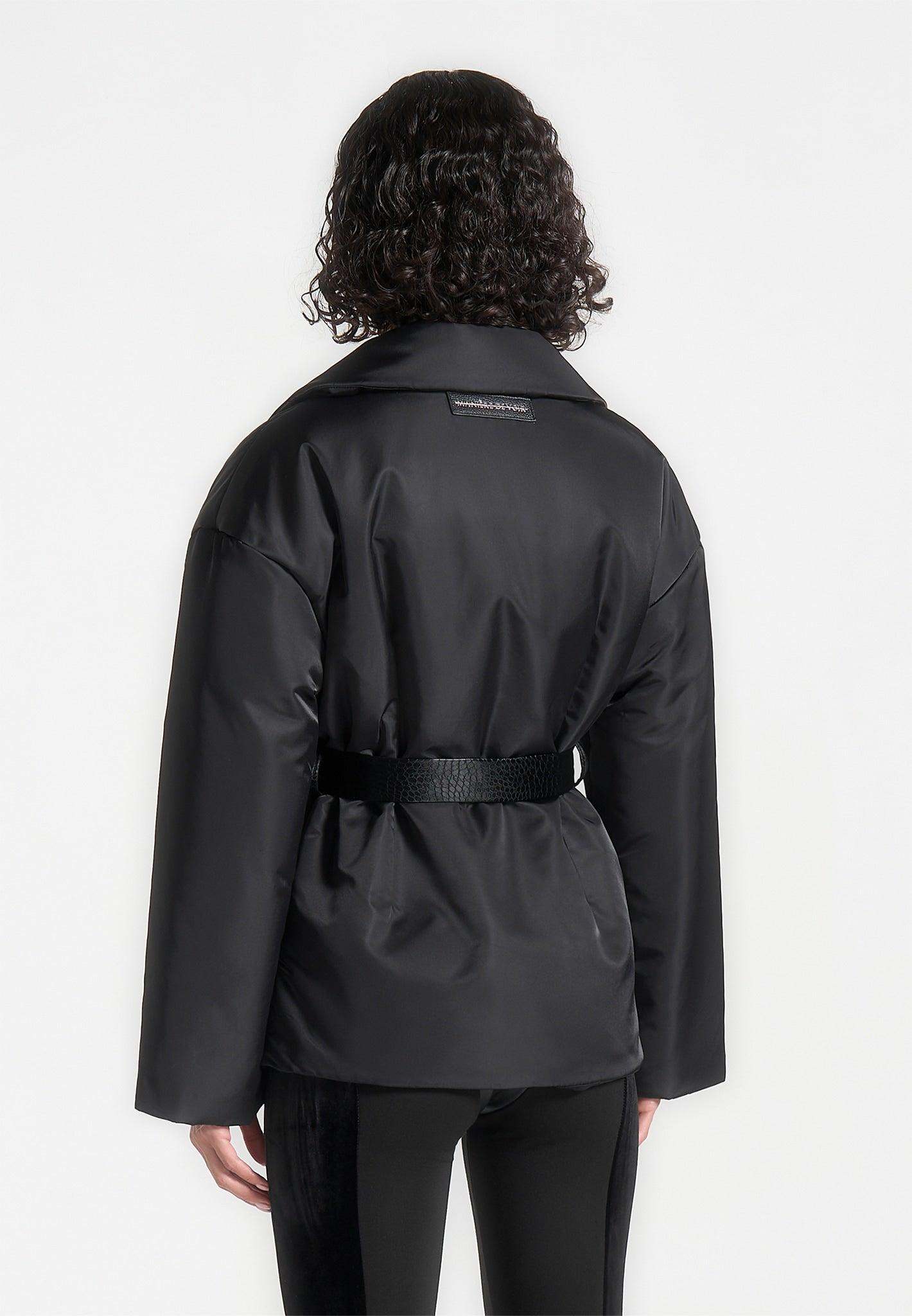 Nylon Belted Blazer Jacket - Black Female Product Image