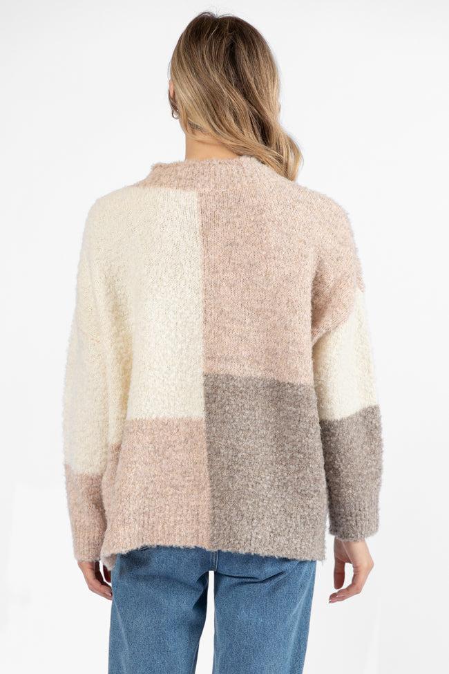 All On You Beige Multi Fuzzy Colorblock Mock Neck Sweater FINAL SALE Product Image