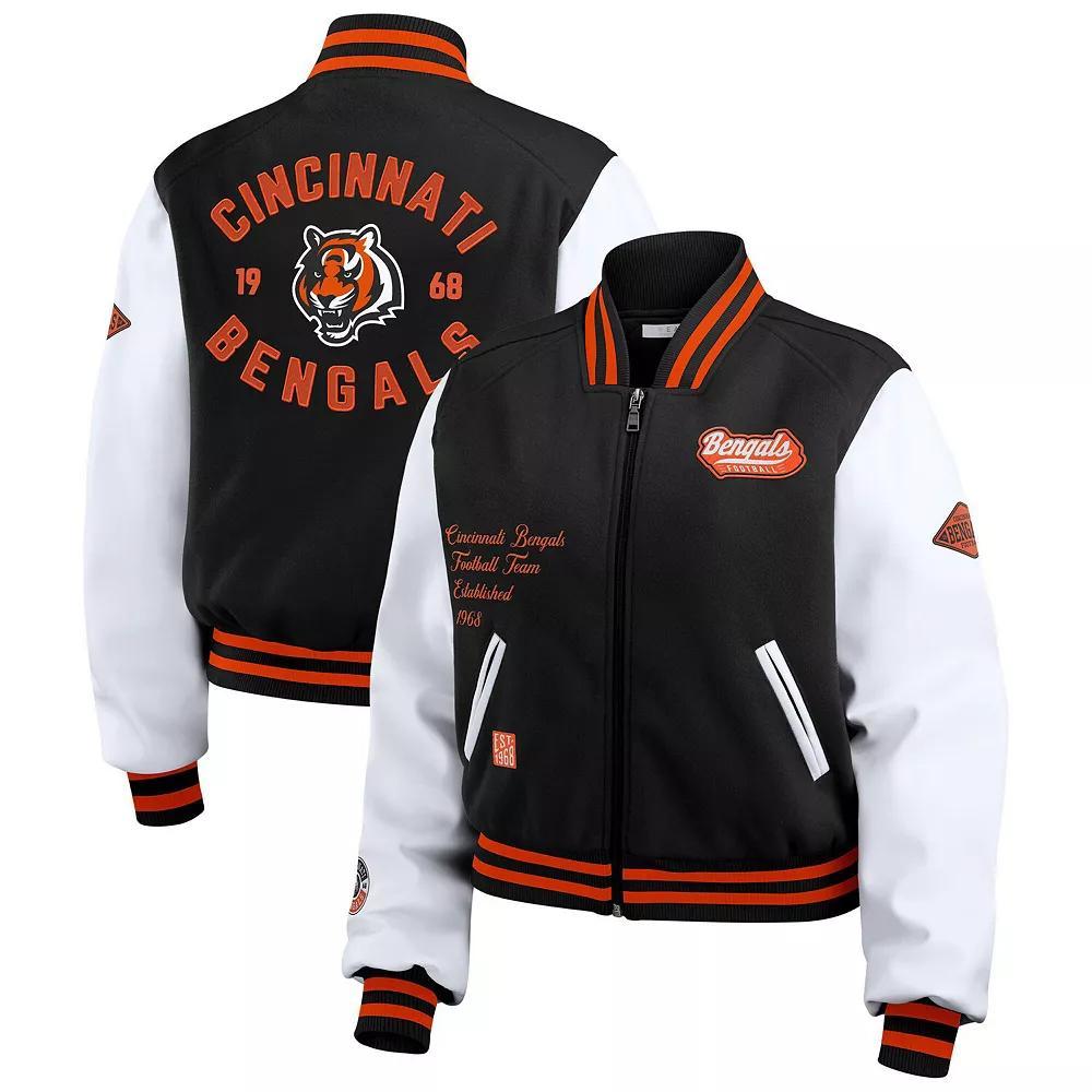 Women's WEAR by Erin Andrews  Black/White Cincinnati Bengals Varsity Full-Zip Jacket, Size: Medium Product Image
