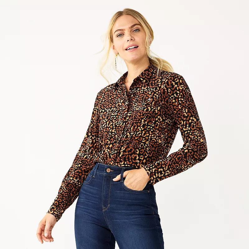 Women's Nine West Drapey Button Down Shirt, Size: XL, Black Product Image