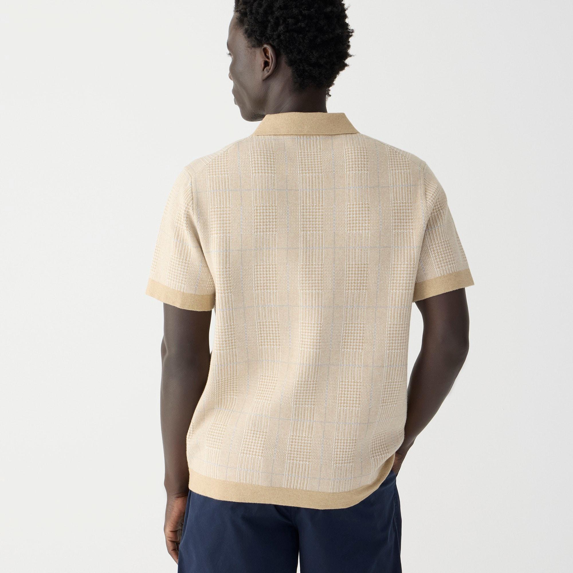 Short-sleeve heritage cotton sweater-polo in windowpane jacquard Product Image
