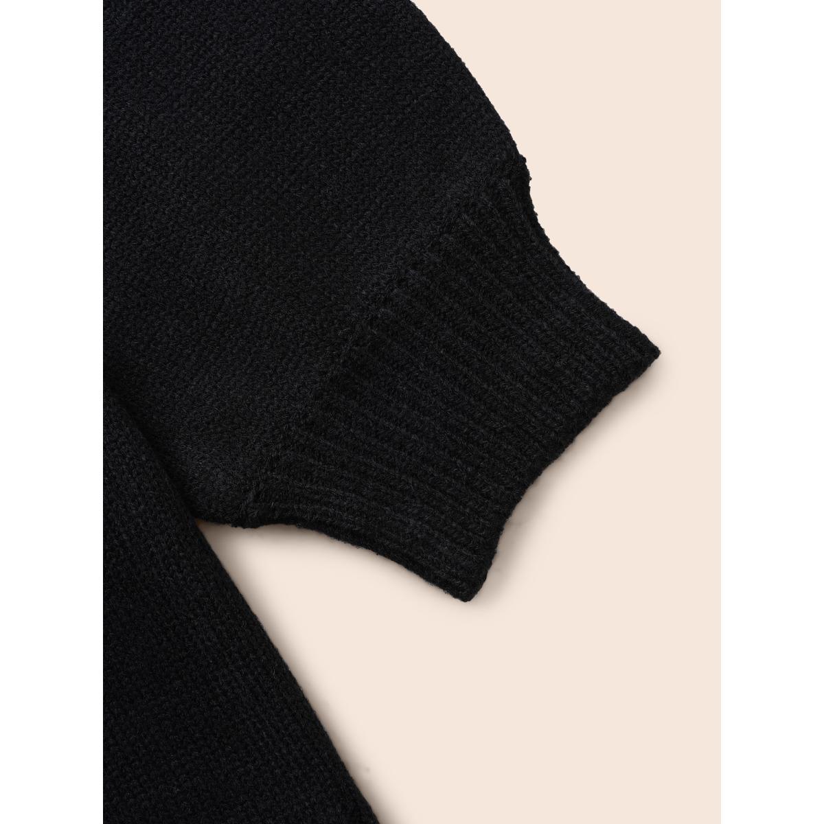 Plus Size Crochet Floral Drop Shoulder Sleeve Pullover Black Women Casual Long Sleeve Round Neck Everyday Pullovers BloomChic 18-20/2X Product Image