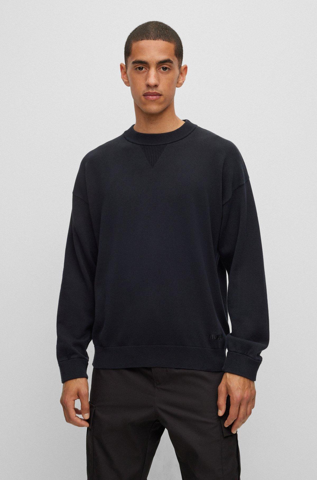 HUGO BOSS Round-collar Long-sleeve Hoodie In Black Product Image