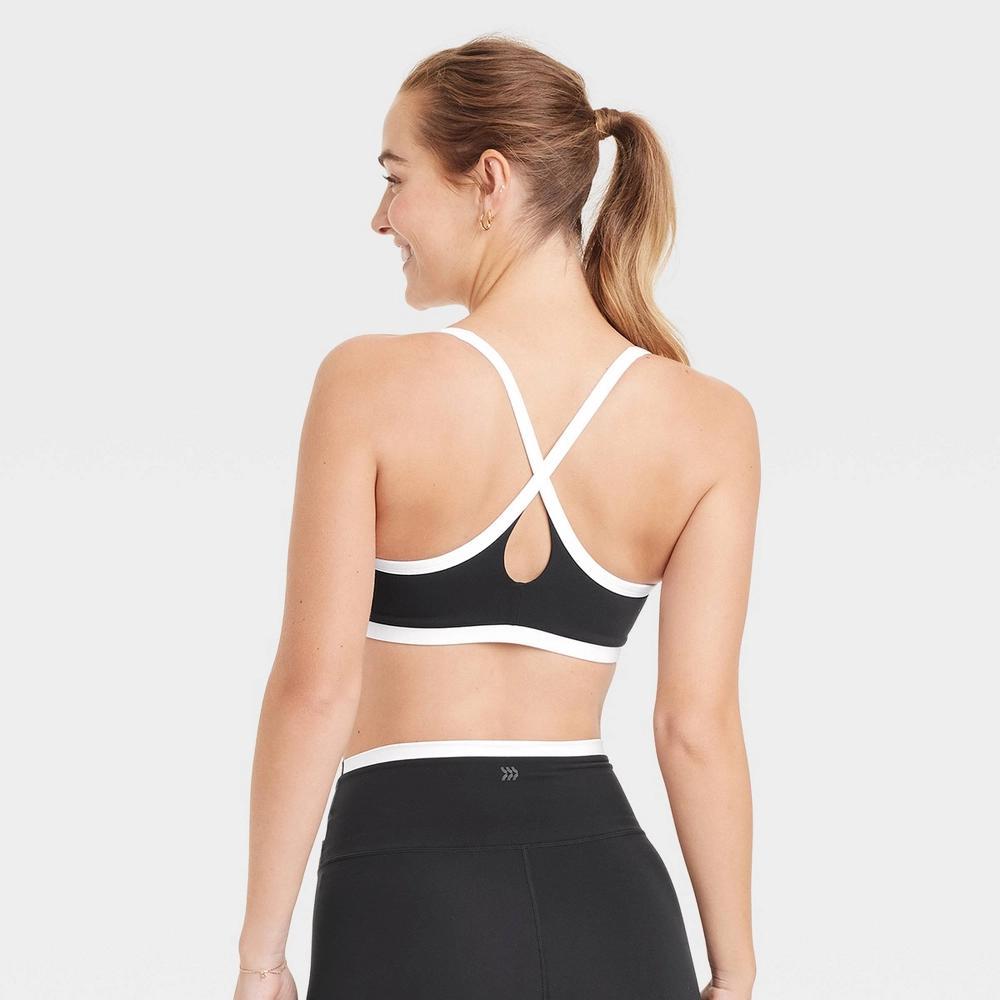 Womens Everyday Soft Light Support Piped Midline Sports Bra - All In Motion Black XL Product Image