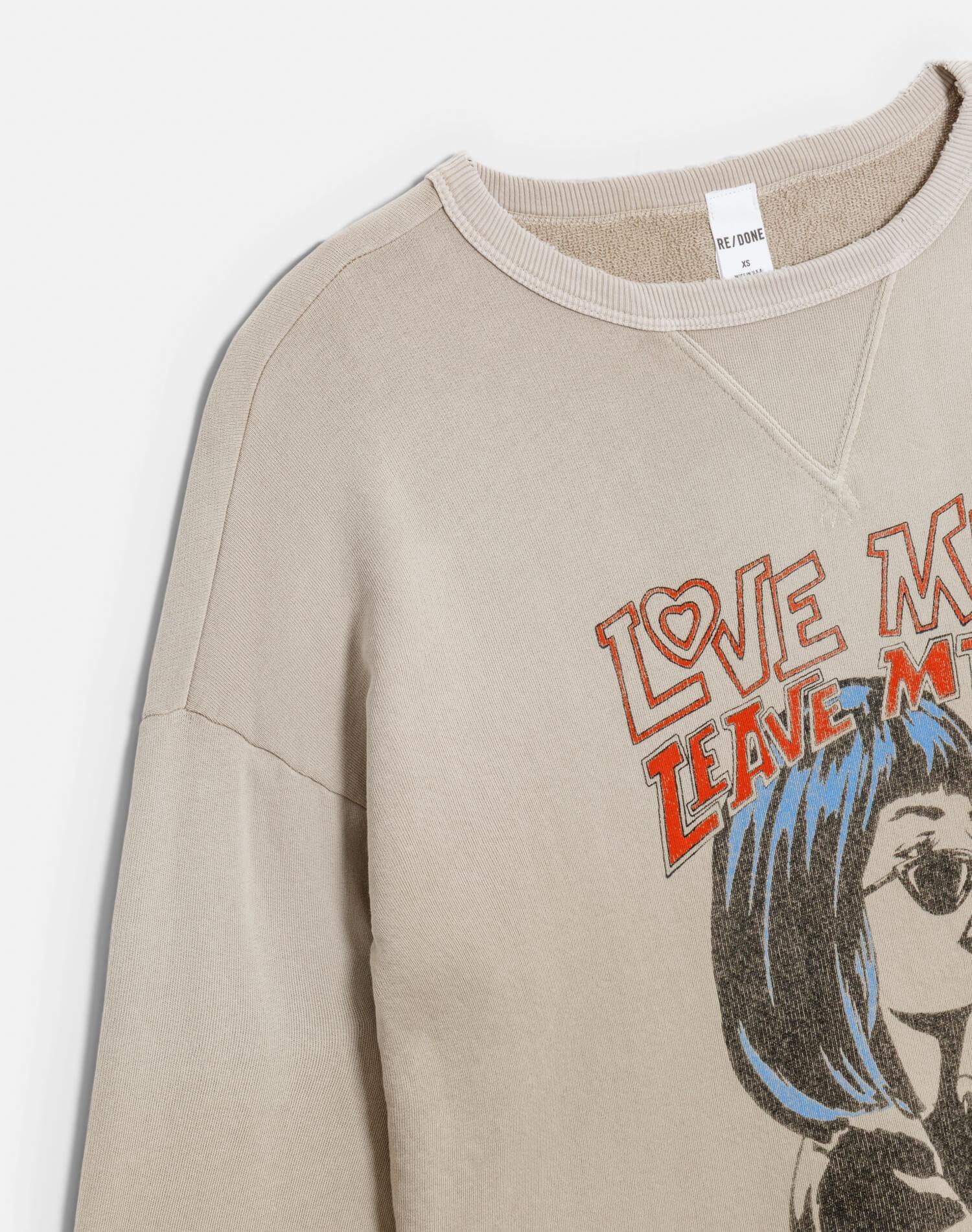 Boxy Crewneck Sweatshirt "Love Me" - Khaki Product Image