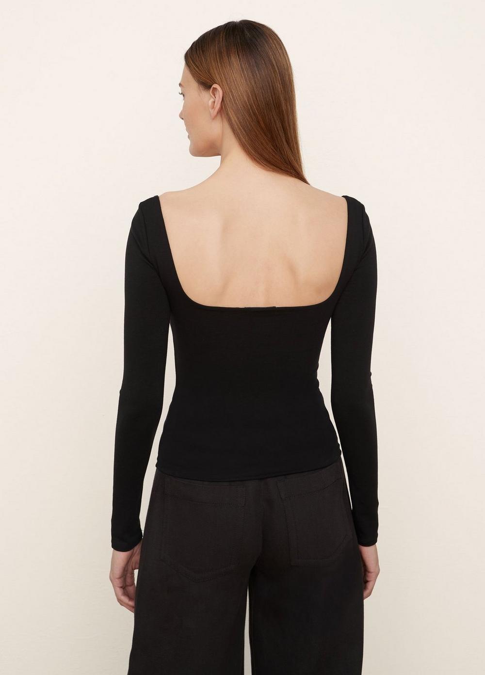 Womens Pima Cotton Long Sleeve Square-Neck, Rust Amber, Size XS Vince Product Image