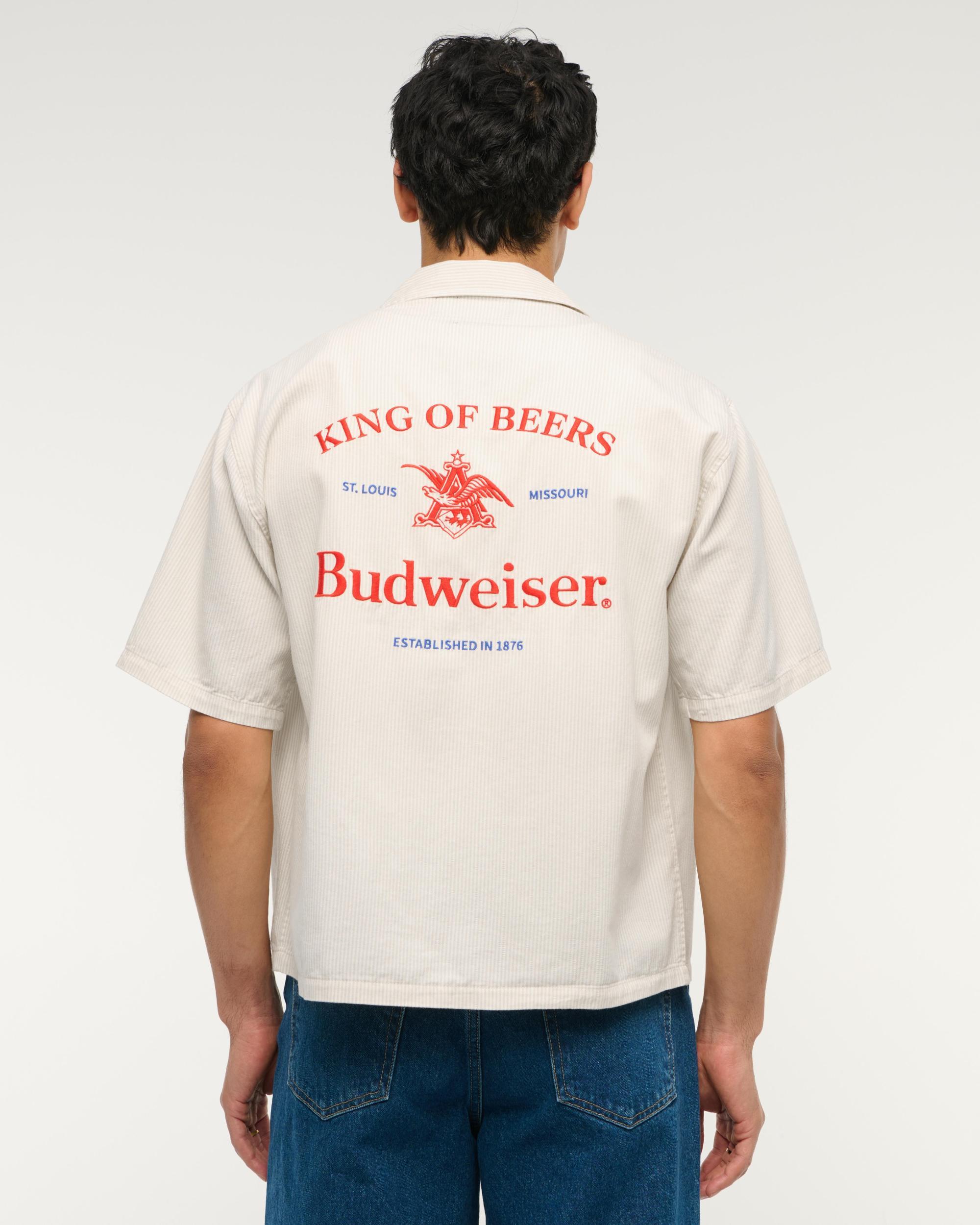 Short-Sleeve Cropped Pabst Workwear Button-Up Shirt Product Image